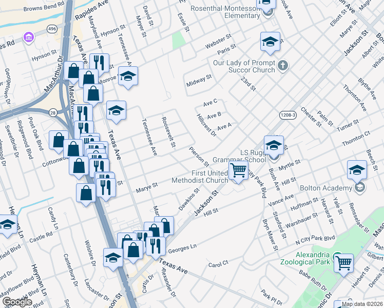 map of restaurants, bars, coffee shops, grocery stores, and more near 2711 Madonna Drive in Alexandria