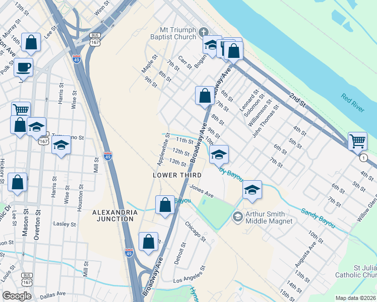 map of restaurants, bars, coffee shops, grocery stores, and more near 2538 11th Street in Alexandria