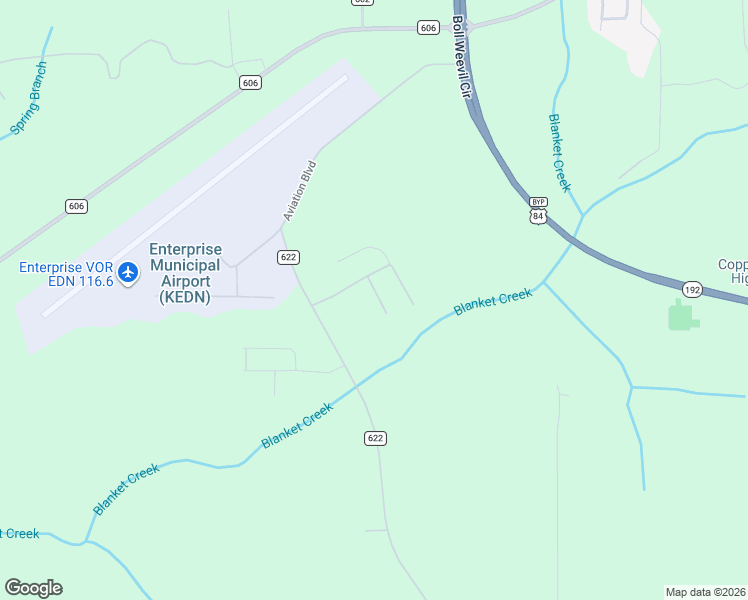 map of restaurants, bars, coffee shops, grocery stores, and more near County Road 622 in Enterprise