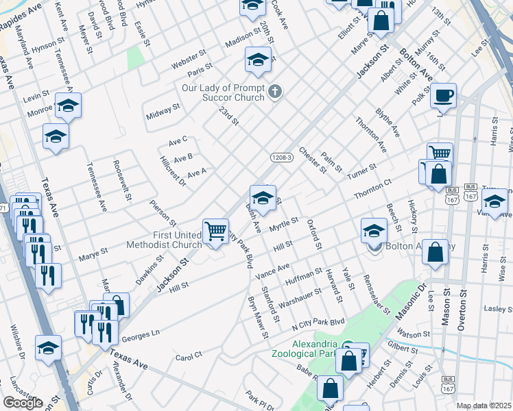 map of restaurants, bars, coffee shops, grocery stores, and more near 825 Bush Avenue in Alexandria