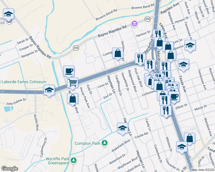 map of restaurants, bars, coffee shops, grocery stores, and more near 4011 Leon Drive in Alexandria
