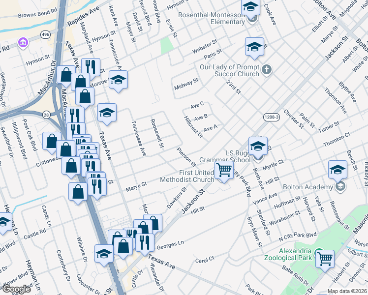 map of restaurants, bars, coffee shops, grocery stores, and more near 2711 Madonna Drive in Alexandria