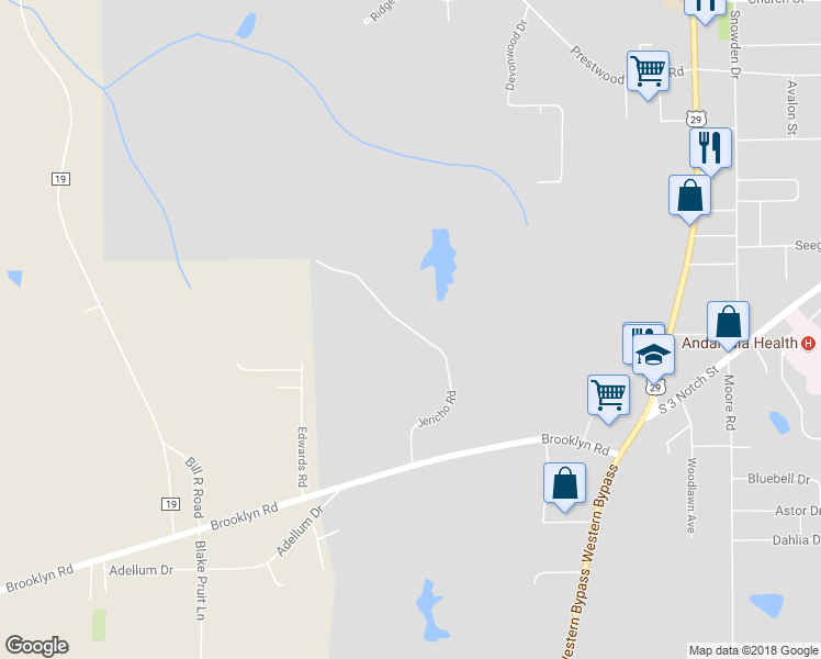 map of restaurants, bars, coffee shops, grocery stores, and more near 306 Jericho Road in Andalusia