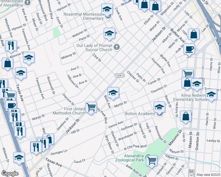 map of restaurants, bars, coffee shops, grocery stores, and more near 799 24th Street in Alexandria