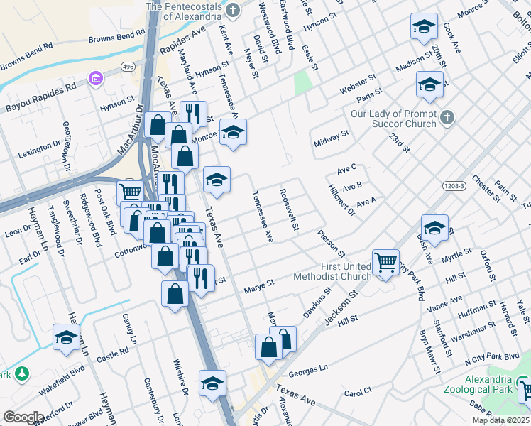 map of restaurants, bars, coffee shops, grocery stores, and more near 3100-3198 Stimson Avenue in Alexandria