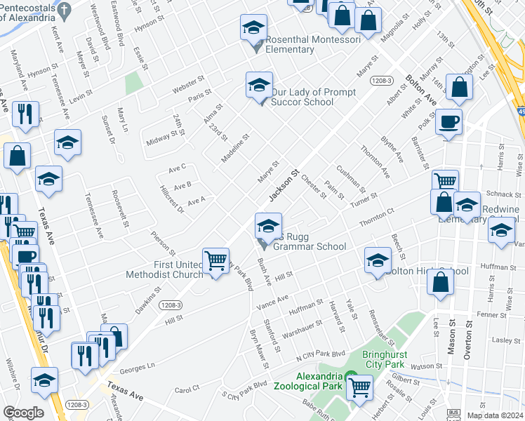 map of restaurants, bars, coffee shops, grocery stores, and more near 810 24th Street in Alexandria
