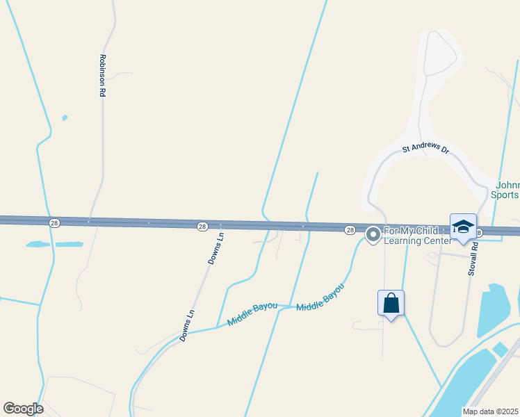 map of restaurants, bars, coffee shops, grocery stores, and more near 8172 Louisiana 28 in Alexandria