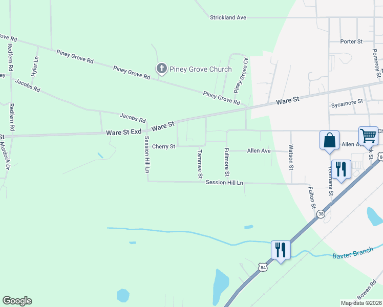 map of restaurants, bars, coffee shops, grocery stores, and more near 3054 Cherry Street in Blackshear