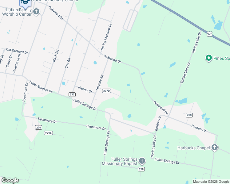 map of restaurants, bars, coffee shops, grocery stores, and more near 191 County Road 237D in Lufkin