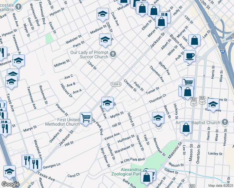 map of restaurants, bars, coffee shops, grocery stores, and more near 2306 Albert Street in Alexandria
