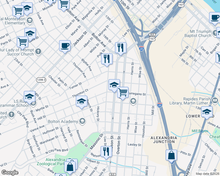 map of restaurants, bars, coffee shops, grocery stores, and more near 2011 Lee Street in Alexandria