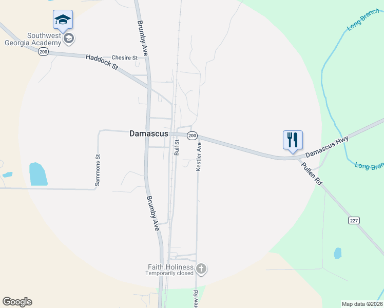 map of restaurants, bars, coffee shops, grocery stores, and more near 7853 Kestler Avenue in Damascus