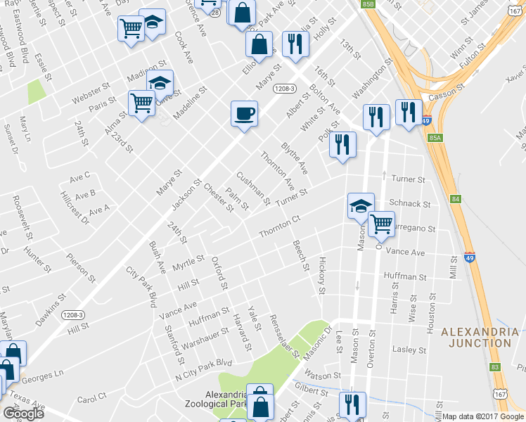 map of restaurants, bars, coffee shops, grocery stores, and more near 2117 Turner Street in Alexandria