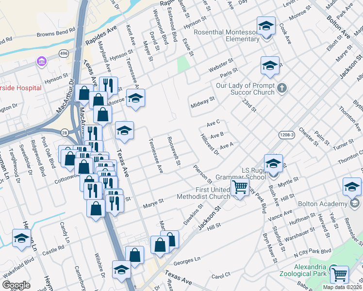 map of restaurants, bars, coffee shops, grocery stores, and more near 2811 Stimson Avenue in Alexandria