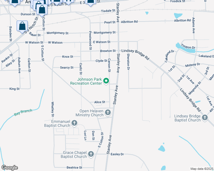 map of restaurants, bars, coffee shops, grocery stores, and more near 706 Carson Street in Andalusia