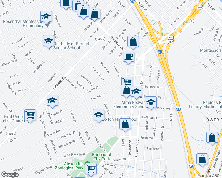 map of restaurants, bars, coffee shops, grocery stores, and more near 1842 Thornton Court in Alexandria