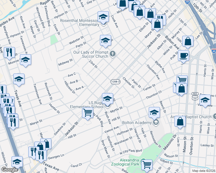 map of restaurants, bars, coffee shops, grocery stores, and more near 701-799 24th Street in Alexandria