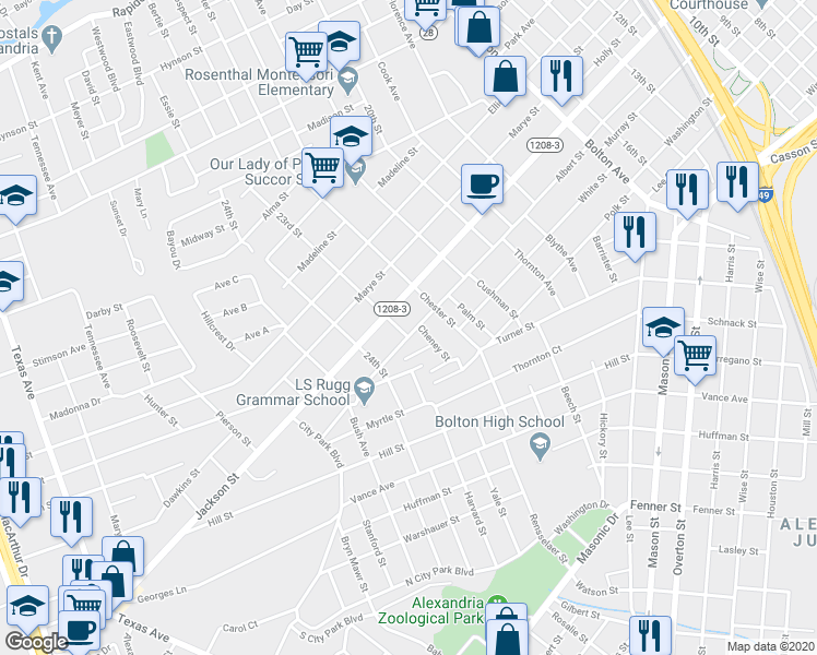 map of restaurants, bars, coffee shops, grocery stores, and more near 2240 Albert Street in Alexandria