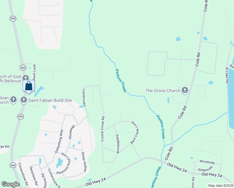 map of restaurants, bars, coffee shops, grocery stores, and more near 21 Misty Brook Lane in Hattiesburg