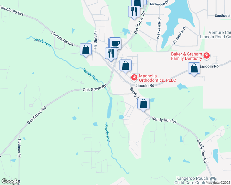 map of restaurants, bars, coffee shops, grocery stores, and more near 30 Charles Lee Circle in Hattiesburg