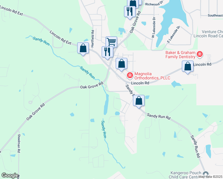 map of restaurants, bars, coffee shops, grocery stores, and more near 30 Charles Lee Circle in Hattiesburg
