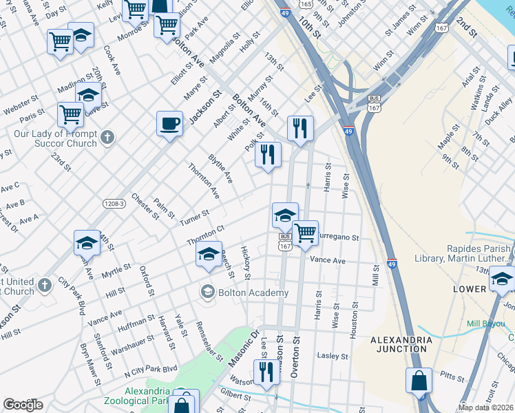 map of restaurants, bars, coffee shops, grocery stores, and more near 1801-1831 Turner Street in Alexandria
