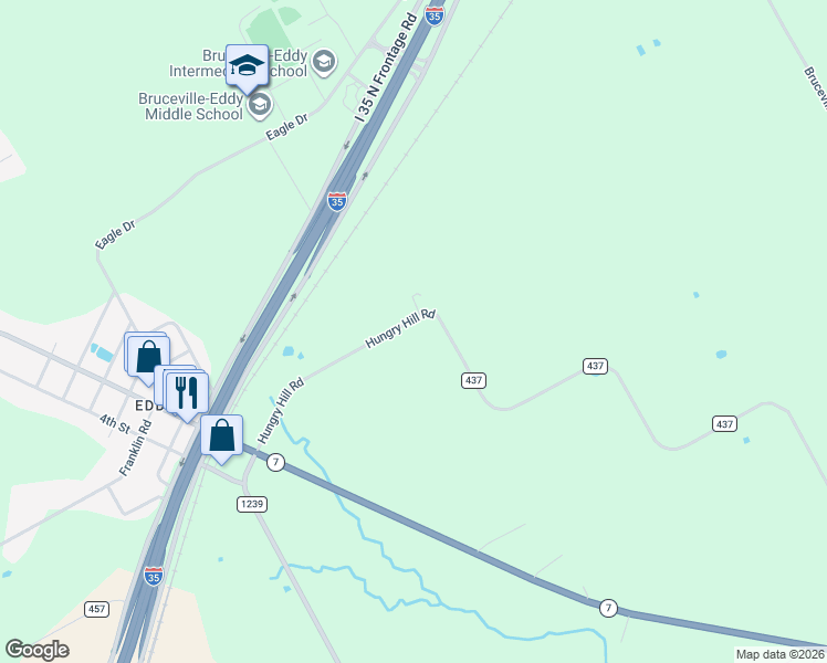 map of restaurants, bars, coffee shops, grocery stores, and more near 221 Hungry Hill Road in Bruceville-Eddy