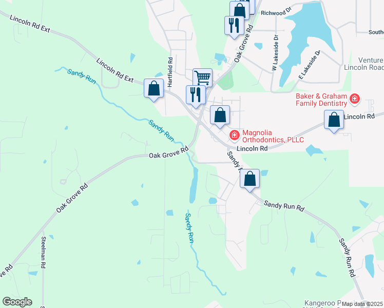 map of restaurants, bars, coffee shops, grocery stores, and more near 6 Charles Lee Circle in Hattiesburg