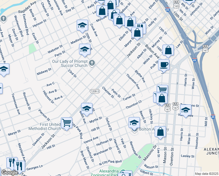 map of restaurants, bars, coffee shops, grocery stores, and more near 2038 Albert Street in Alexandria