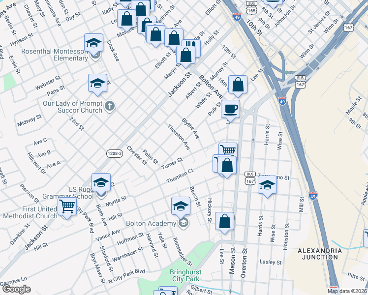 map of restaurants, bars, coffee shops, grocery stores, and more near 2005 Polk St in Alexandria