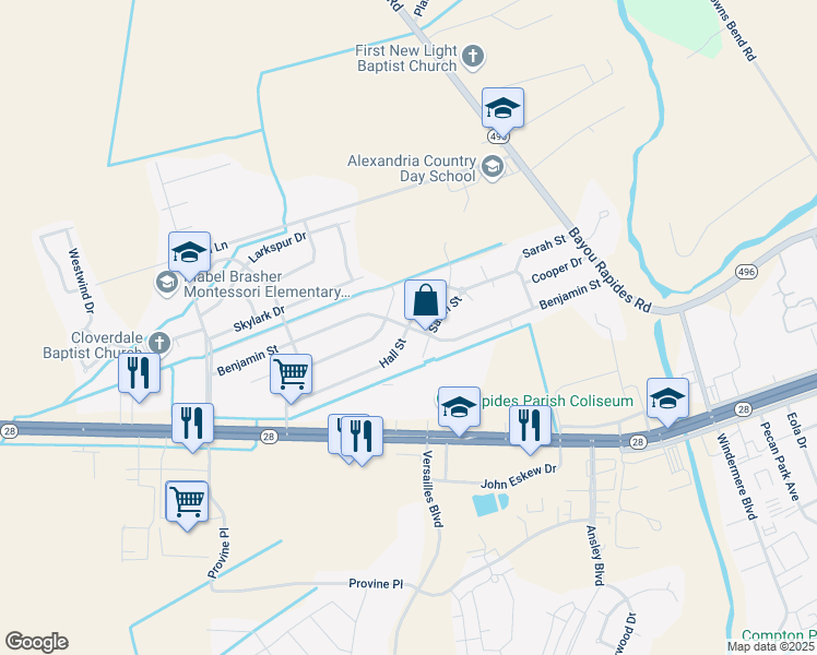 map of restaurants, bars, coffee shops, grocery stores, and more near 5498 Benjamin Street in Alexandria