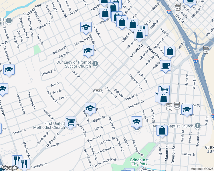 map of restaurants, bars, coffee shops, grocery stores, and more near 2129 Jackson Street in Alexandria