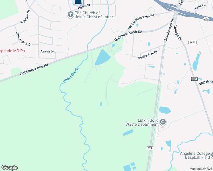 map of restaurants, bars, coffee shops, grocery stores, and more near Bridle Path in Lufkin