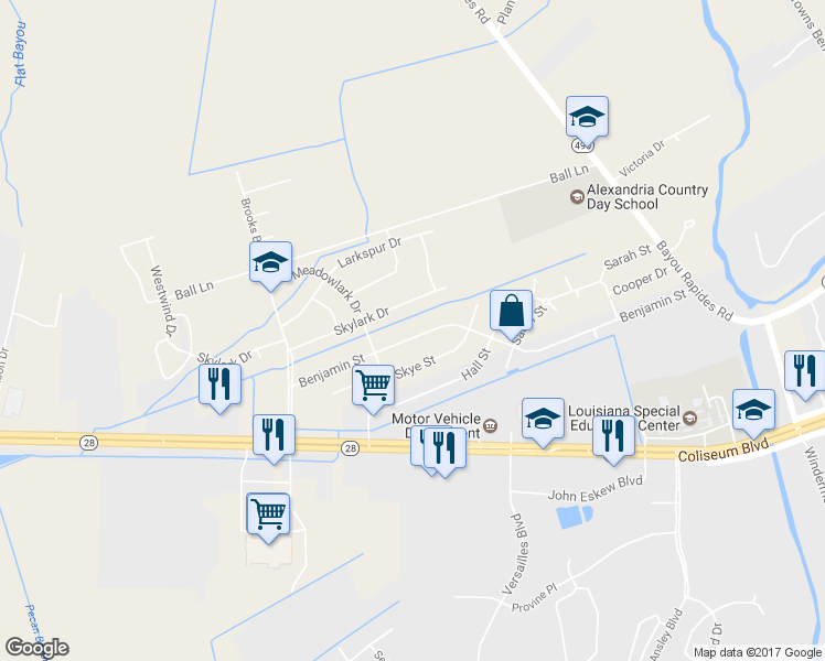 map of restaurants, bars, coffee shops, grocery stores, and more near 5708 Benjamin Street in Alexandria