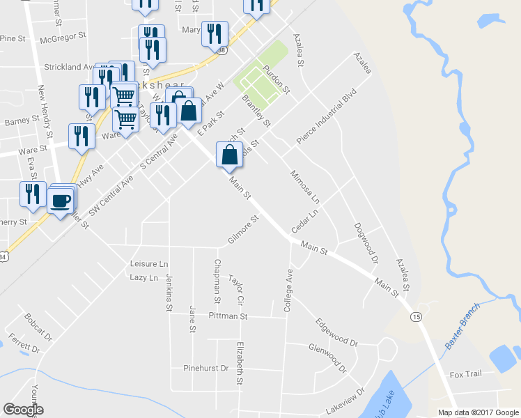 map of restaurants, bars, coffee shops, grocery stores, and more near 929 Main Street in Blackshear