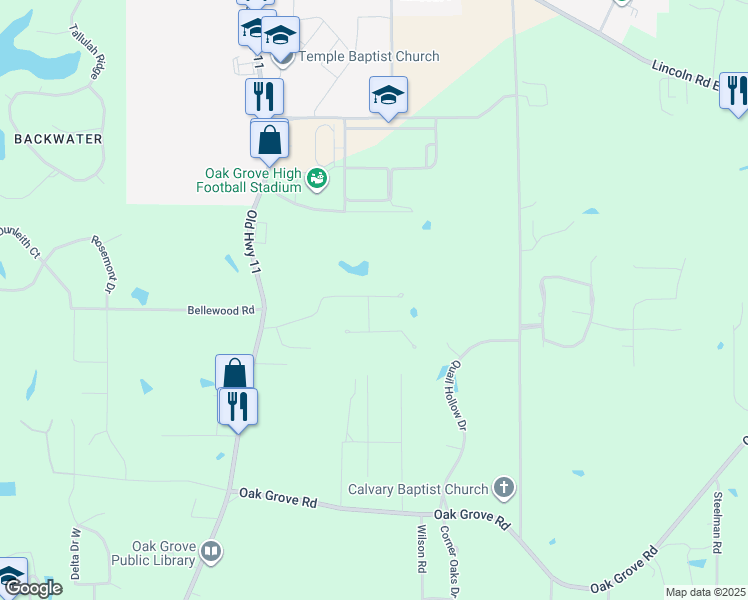 map of restaurants, bars, coffee shops, grocery stores, and more near 20 Katherine Circle in Hattiesburg