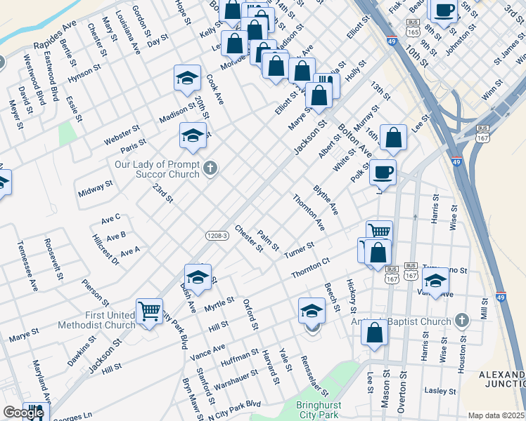 map of restaurants, bars, coffee shops, grocery stores, and more near 2038 Albert Street in Alexandria