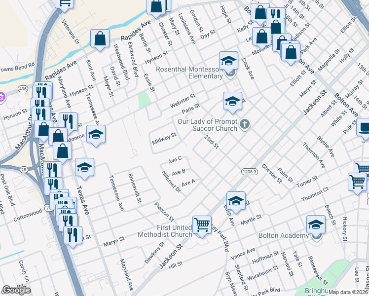 map of restaurants, bars, coffee shops, grocery stores, and more near 2411 Alma Street in Alexandria
