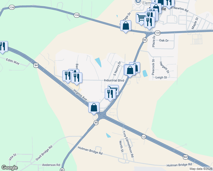 map of restaurants, bars, coffee shops, grocery stores, and more near 123 Brian Court in Daleville
