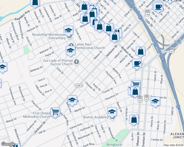 map of restaurants, bars, coffee shops, grocery stores, and more near 2017 Jackson Street in Alexandria