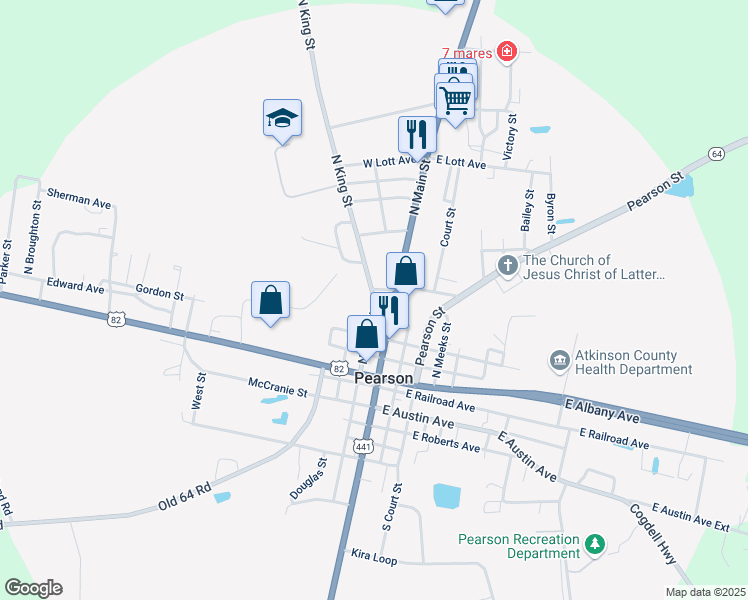 map of restaurants, bars, coffee shops, grocery stores, and more near Crosby Avenue in Pearson