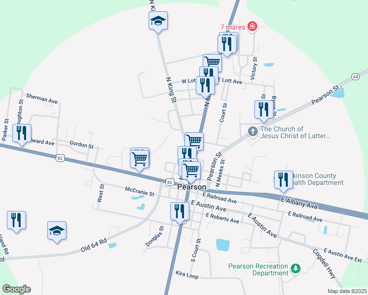 map of restaurants, bars, coffee shops, grocery stores, and more near Crosby Ave in Pearson