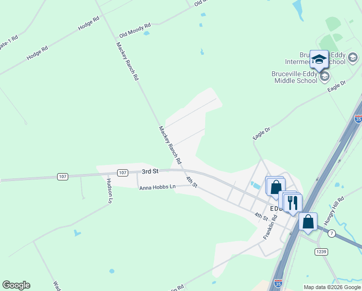map of restaurants, bars, coffee shops, grocery stores, and more near 100 Melissa Street in Bruceville-Eddy