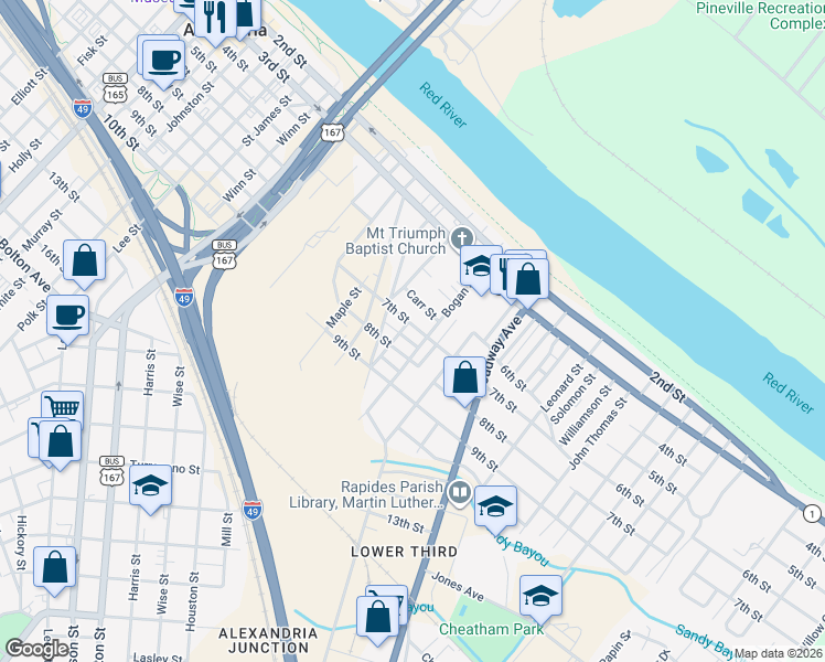 map of restaurants, bars, coffee shops, grocery stores, and more near 2308 Carr Street in Alexandria