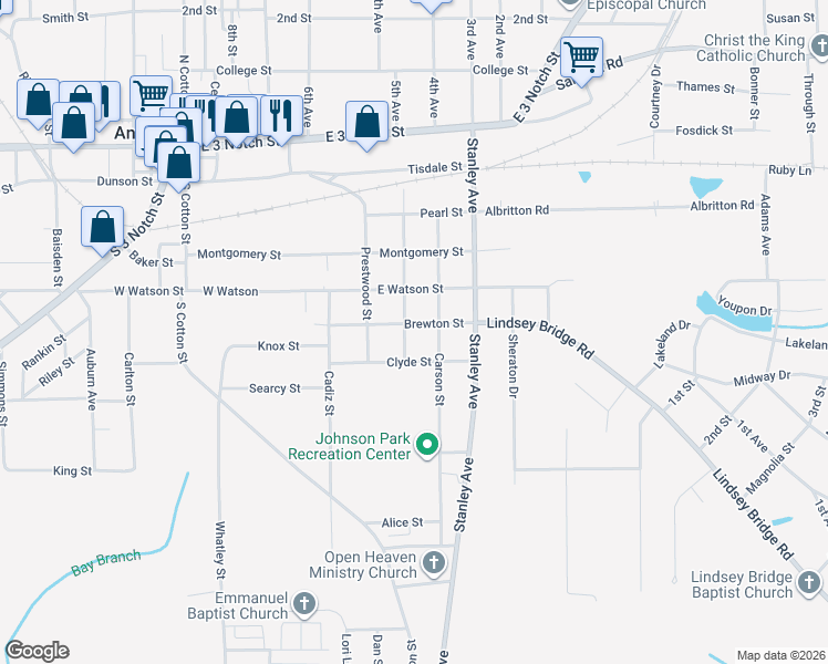 map of restaurants, bars, coffee shops, grocery stores, and more near 601-619 Williams Street in Andalusia