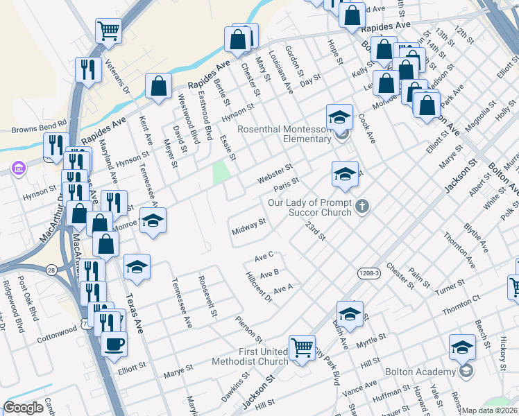 map of restaurants, bars, coffee shops, grocery stores, and more near 2401 Northview Drive in Alexandria