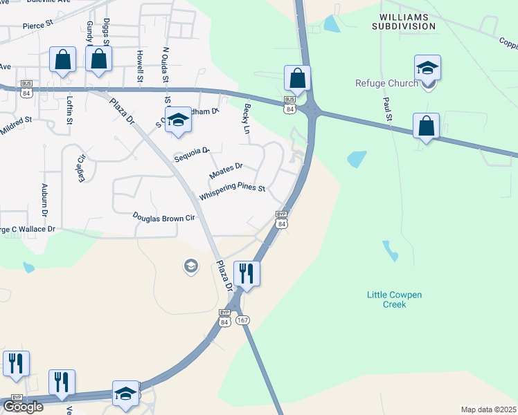 map of restaurants, bars, coffee shops, grocery stores, and more near 101 Cinema Drive in Enterprise
