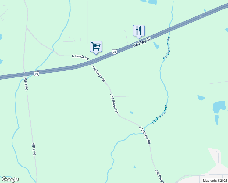 map of restaurants, bars, coffee shops, grocery stores, and more near 317-395 J M Burge Rd in Hattiesburg