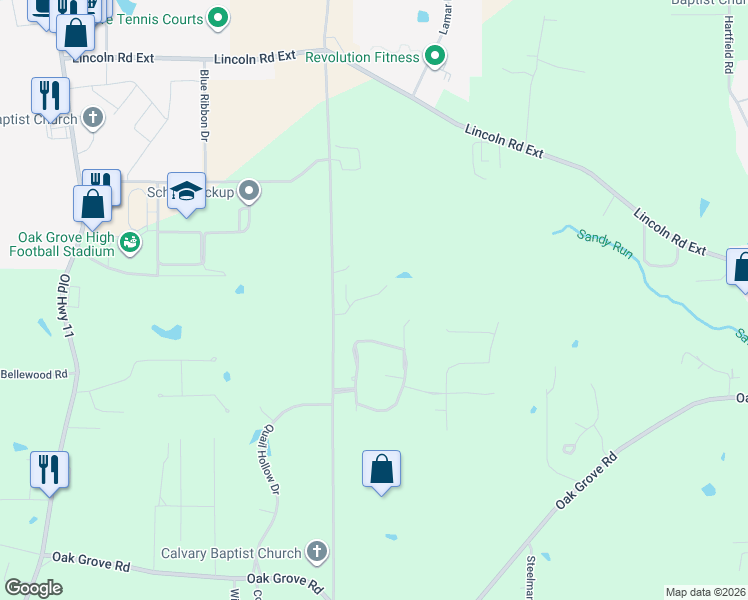 map of restaurants, bars, coffee shops, grocery stores, and more near 24 Riviera Drive in Hattiesburg