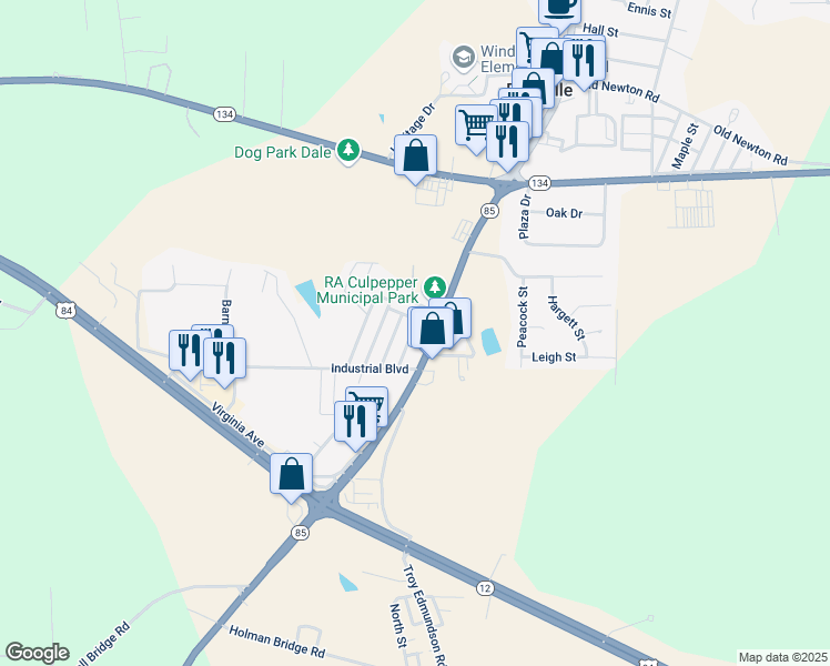 map of restaurants, bars, coffee shops, grocery stores, and more near 92 South Edith Drive in Daleville